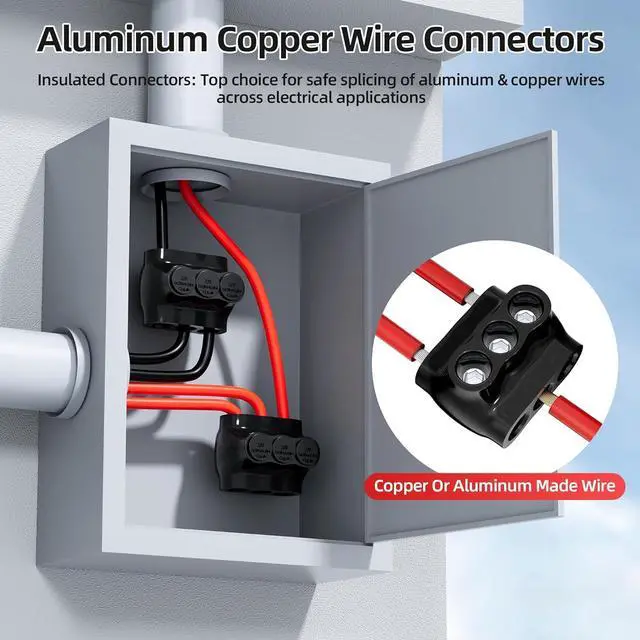 Alt view image 2 of 7 - Inline Splice Connector Dual Entry Aluminum Connector, 3 Port Insulated Multi Tap Connectors, 2/0-6 AWG Splice Connectors, Aluminum to Copper Wire Connector with 3/16" Allen Hex, 5pcs