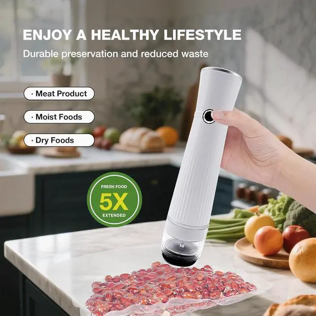 Alt view image 2 of 6 - Handheld Vacuum Sealer for Food, Portable Rechargeable Wireless Vacuum Sealer with 20 Reusable Vacuum Seal Bags for Preserving Vegetables Fruit Meat