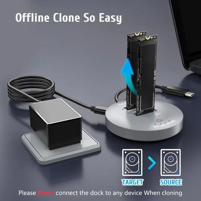 Alt view image 3 of 7 - M.2 NVMe SSD Cloner Dock,10Gbps Dual-Bay NVMe to USB Enclosure,Supports Offline Clone,UASP,USB 3.2 Gen 2 SSD Enclosure Adapter,M.2 Docking Station for SSDs Size 2230/2242/2260/2280/22110,Support 2x8TB