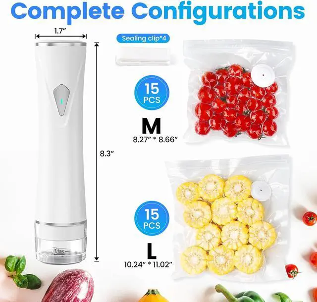 Alt view image 4 of 7 - Vacuum Sealer for Food with Visible Tank, Handheld Vacuum Sealer Machine with 30 Reusable Bags for 5X Longer Freshness, Wireless & Portable, White