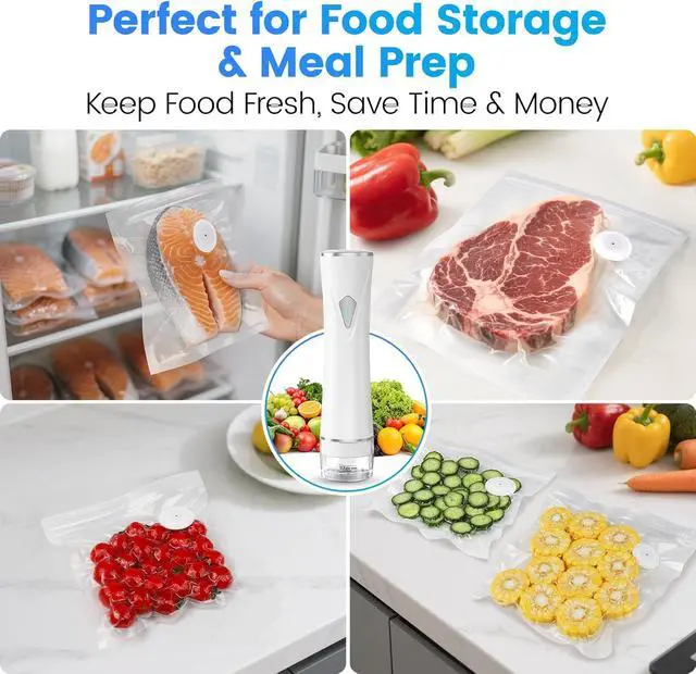 Alt view image 7 of 7 - Vacuum Sealer for Food with Visible Tank, Handheld Vacuum Sealer Machine with 30 Reusable Bags for 5X Longer Freshness, Wireless & Portable, White