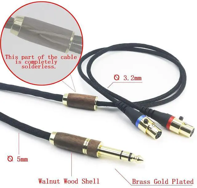 Alt view image 3 of 6 - Replacement Audio Upgrade Cable Compatible with Audeze LCD-2 LCD-4 LCD-3 LCD-X LCD-XC, MM-500 Headphone 6N OCC Copper Silver Plated Cord with 6.35mm Adapter Walnut Wood Shell