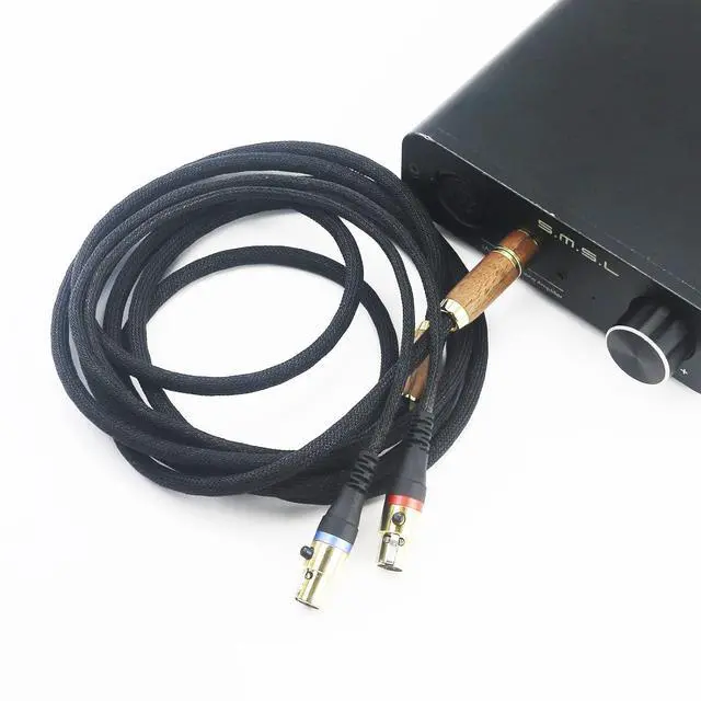 Alt view image 6 of 6 - Replacement Audio Upgrade Cable Compatible with Audeze LCD-2 LCD-4 LCD-3 LCD-X LCD-XC, MM-500 Headphone 6N OCC Copper Silver Plated Cord with 6.35mm Adapter Walnut Wood Shell