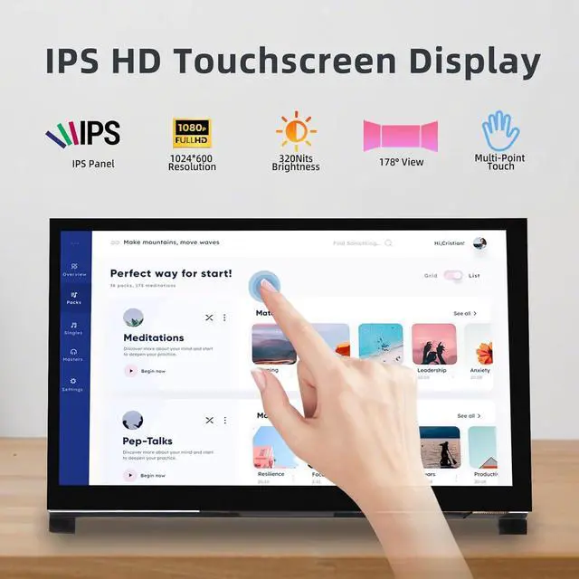 Alt view image 2 of 6 - 7 Inch IPS LCD Touch Screen Display 1024×600 HDMI Capacitive Mini Small Monitor for Raspberry Pi 5/4/3/2/B/B+, BB Black, Win 11/10/8/7
