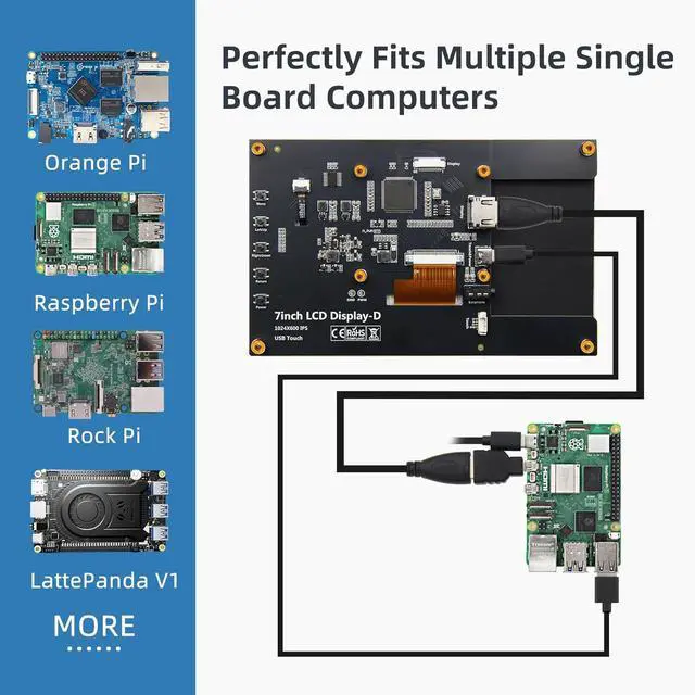 Alt view image 5 of 6 - 7 Inch IPS LCD Touch Screen Display 1024×600 HDMI Capacitive Mini Small Monitor for Raspberry Pi 5/4/3/2/B/B+, BB Black, Win 11/10/8/7