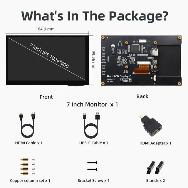 Alt view image 6 of 6 - 7 Inch IPS LCD Touch Screen Display 1024×600 HDMI Capacitive Mini Small Monitor for Raspberry Pi 5/4/3/2/B/B+, BB Black, Win 11/10/8/7