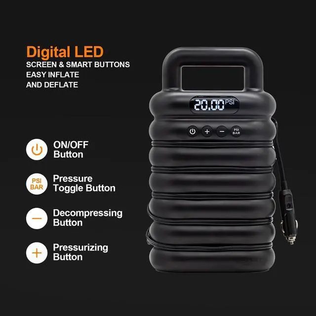 Alt view image 2 of 7 - Paddle Board Pump, SUP Electric Pump, 20PSI High Pressure Portable Air Pump with Inflation & Auto-Off, Deflation Function, 12V DC Car Connector for Inflatables, Paddle Board, Boats, Kayaks