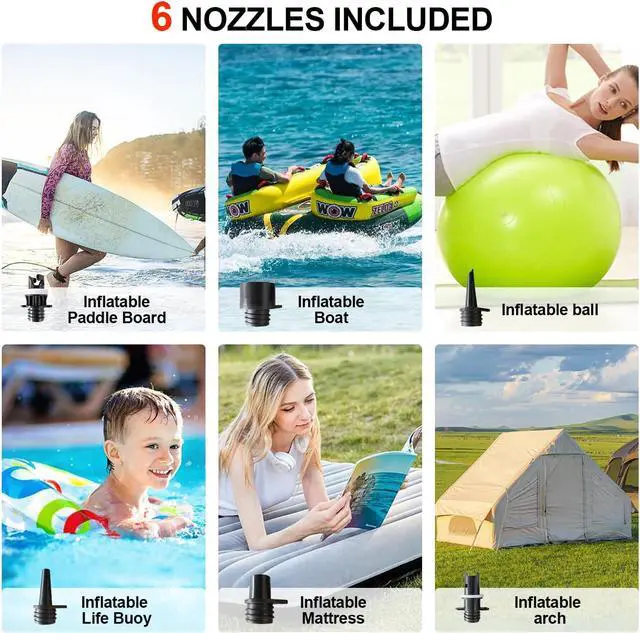 Alt view image 7 of 7 - Paddle Board Pump, SUP Electric Pump, 20PSI High Pressure Portable Air Pump with Inflation & Auto-Off, Deflation Function, 12V DC Car Connector for Inflatables, Paddle Board, Boats, Kayaks