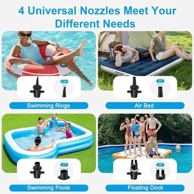 Alt view image 2 of 7 - Electric Air Pump for Inflatables 600W Air Mattress Pump,Portable Bed Pump for Gymnastics Mat Pool Toy Float Raft Airbed Quick Inflate/Deflate with 4 Nozzles 110-120V AC