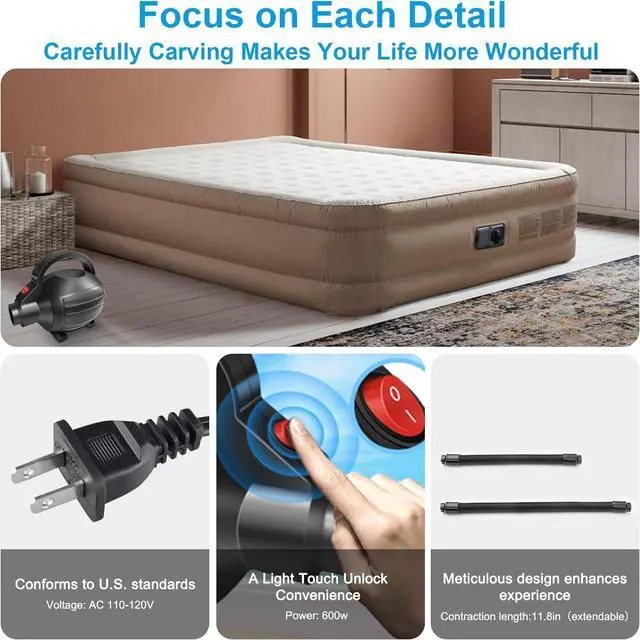 Alt view image 7 of 7 - Electric Air Pump for Inflatables 600W Air Mattress Pump,Portable Bed Pump for Gymnastics Mat Pool Toy Float Raft Airbed Quick Inflate/Deflate with 4 Nozzles 110-120V AC