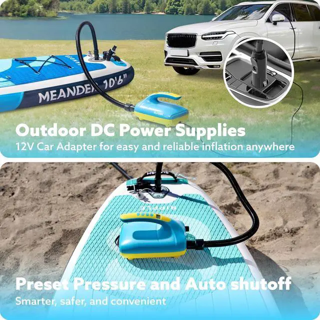 Alt view image 3 of 7 - Electric Paddle Board Pump, 20 PSI High-Pressure Dual-Stage Inflation SUP Air Pump with Auto-Off Function, 12V DC Car Connector for Inflatable Paddle Boards, Kayaks, Boats, and Air Mattresses