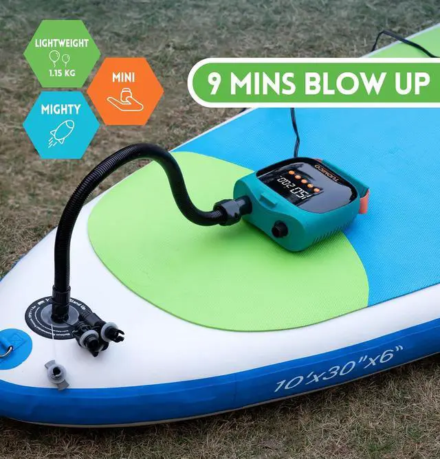 Alt view image 2 of 6 - 20PSI Paddle Board Pump Sup Air Pump Electric Portable Inflator & Deflator, Auto-Off, Mini Compressor for Inflatable Stand-up Paddleboard Kayak Wing Kite with 12V DC Car Plug-in Adapter