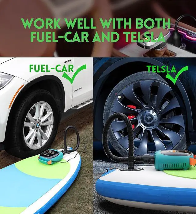 Alt view image 4 of 6 - 20PSI Paddle Board Pump Sup Air Pump Electric Portable Inflator & Deflator, Auto-Off, Mini Compressor for Inflatable Stand-up Paddleboard Kayak Wing Kite with 12V DC Car Plug-in Adapter