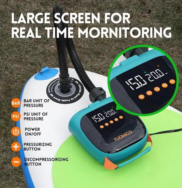 Alt view image 5 of 6 - 20PSI Paddle Board Pump Sup Air Pump Electric Portable Inflator & Deflator, Auto-Off, Mini Compressor for Inflatable Stand-up Paddleboard Kayak Wing Kite with 12V DC Car Plug-in Adapter