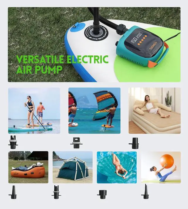 Alt view image 6 of 6 - 20PSI Paddle Board Pump Sup Air Pump Electric Portable Inflator & Deflator, Auto-Off, Mini Compressor for Inflatable Stand-up Paddleboard Kayak Wing Kite with 12V DC Car Plug-in Adapter