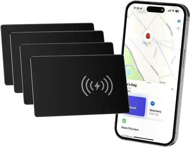 Main image of 4 Pack Smart Card Wallet Tracker, Wireless Charging Tracker Card 1.6mm Thin nder with   nd My (iOS Only) for Child Backpacks, Wallets, Business, Passport