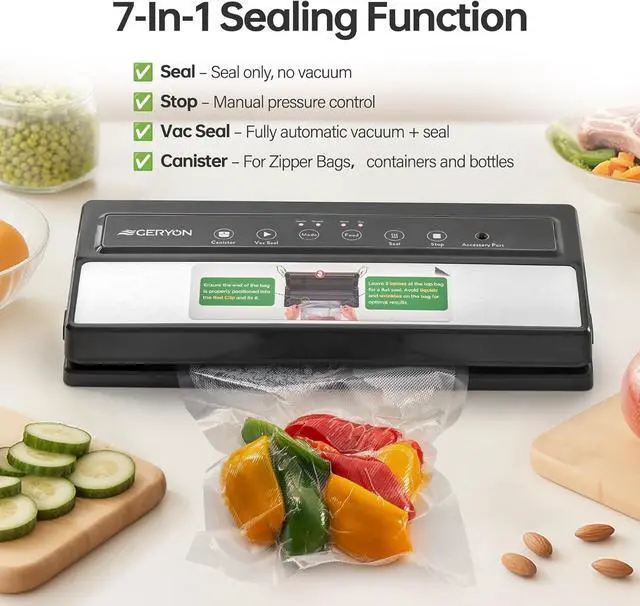 Alt view image 7 of 7 - Vacuum Sealer Machine  Automatic Food Vacuum Sealer for Dry & Moist Food, Compact with LED Touch Panel, Includes Zipper Bags & Roll, Perfect for Sous Vide & Freezer Storage (Silver)