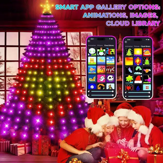 Alt view image 2 of 7 - Smart Ring Christmas Tree Lights with Star Topper Indoor Outdoor - 7.5Ft x 20 Lines String 400 Opm LED Easy App Control Images Color Changing Timer Remote Waterproof for 7 7.5 8 Ft Xmas Trees