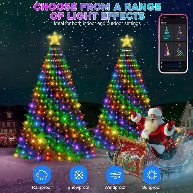 Alt view image 3 of 7 - Smart Ring Christmas Tree Lights with Star Topper Indoor Outdoor - 7.5Ft x 20 Lines String 400 Opm LED Easy App Control Images Color Changing Timer Remote Waterproof for 7 7.5 8 Ft Xmas Trees