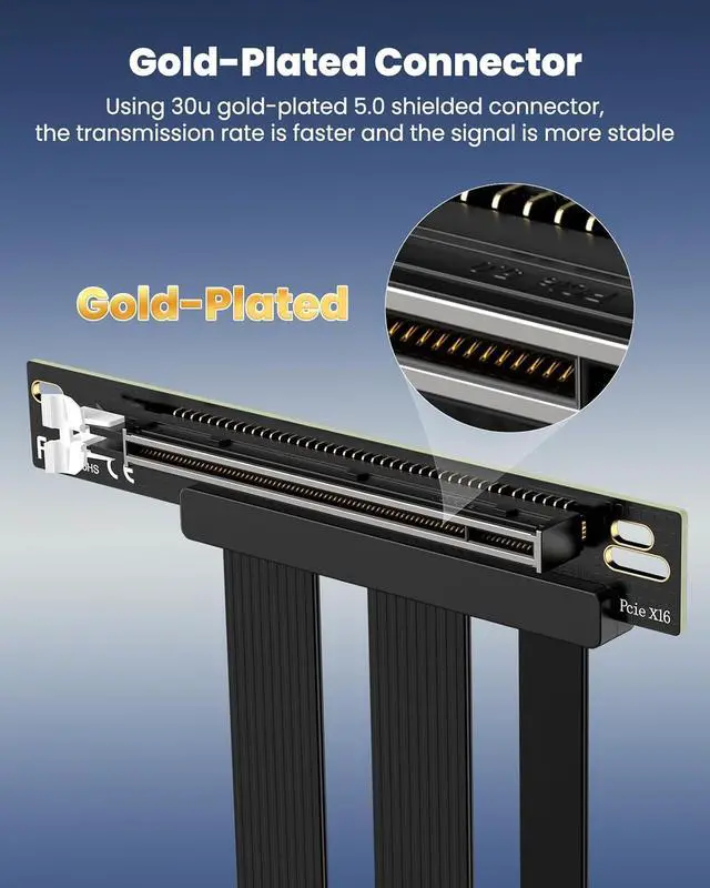 Alt view image 6 of 7 - PCIe 5.0 Riser Cable | RTX5090 RTX4090 RX9070 RX7900 GPU Ready | Compatible with PCIe 5.0/4.0 GPU | 90 Degree Right Angle for Vertical GPU Mount| Flexible PVC Gpu Riser Cable 150mm Black