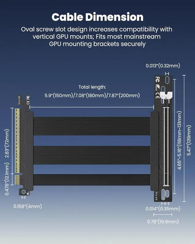 Alt view image 7 of 7 - PCIe 5.0 Riser Cable | RTX5090 RTX4090 RX9070 RX7900 GPU Ready | Compatible with PCIe 5.0/4.0 GPU | 90 Degree Right Angle for Vertical GPU Mount| Flexible PVC Gpu Riser Cable 150mm Black
