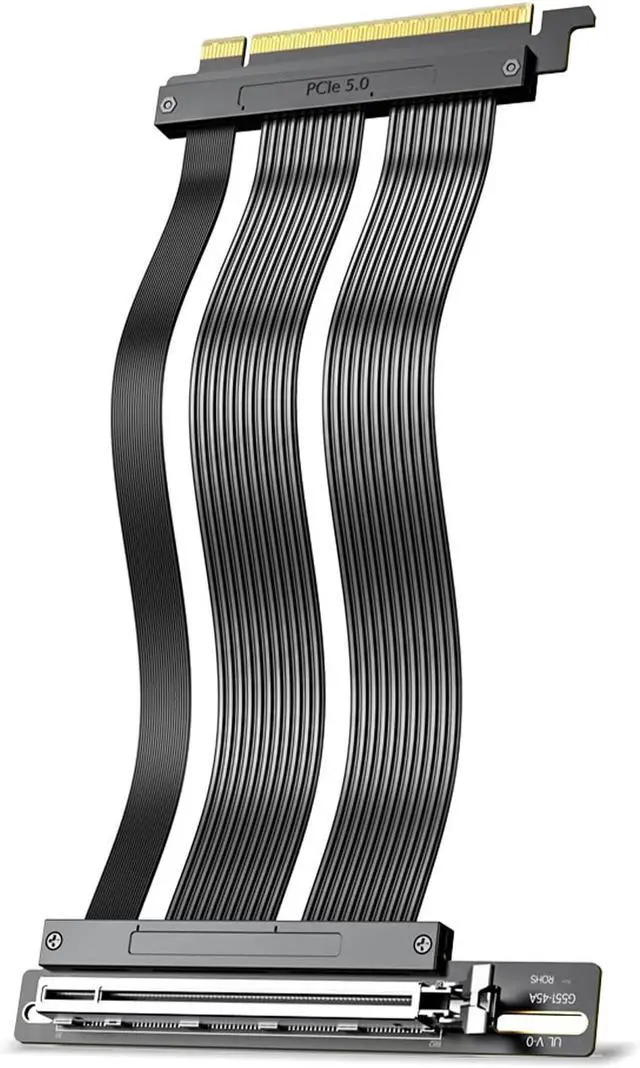 Main image of PCIe 5.0 X16 Riser Cable, GPU Vertical Mount Extension Cable, High-Speed 64GT/s 128GB/s Bandwidth,Compatible with PCIE 4.0/3.0, for RTX5090/RX8900 GPU Graphics Card, Black (200MM/ 20cm/ 0.65ft)