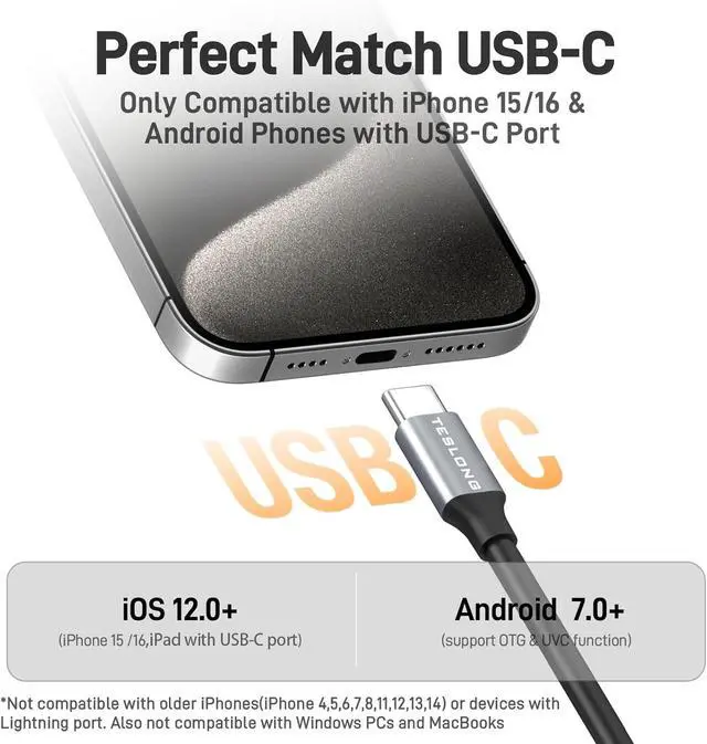 Alt view image 3 of 7 - Telescopic Camera with Light, USB-C Borescope with 5FT Telescopic Pole, for HVAC Systems, Wall, Chimney, Automotive and Pipe Inspections, Compatible with iPhone 15/16 and Android