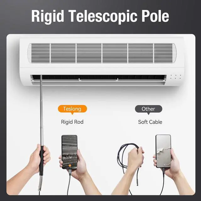 Alt view image 5 of 7 - Telescopic Camera with Light, USB-C Borescope with 5FT Telescopic Pole, for HVAC Systems, Wall, Chimney, Automotive and Pipe Inspections, Compatible with iPhone 15/16 and Android