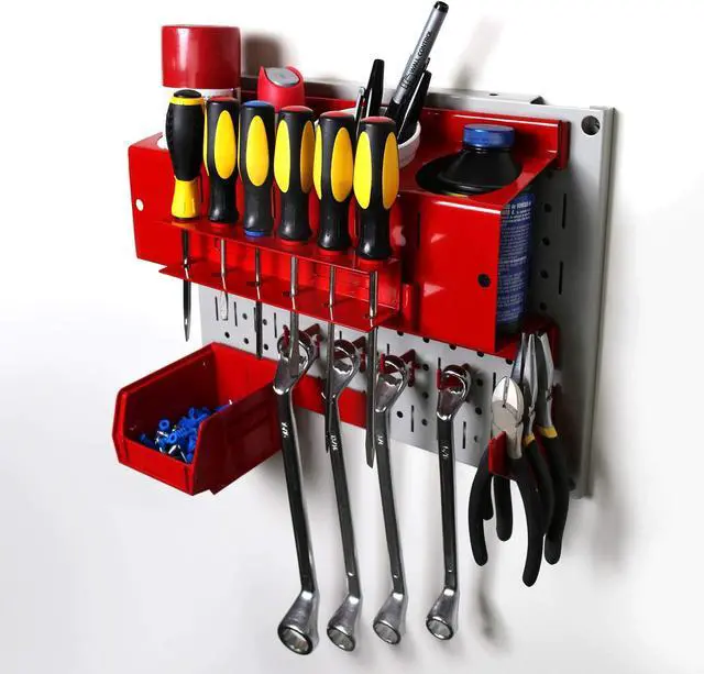 Alt view image 5 of 7 - Pegboard Wall Organizer s Modular Black Metal Pegboard Tiling Set - Four 12-Inch Tall x 16-Inch Wide Peg Board Panel Wall Storage s - Easy to Install (Black)