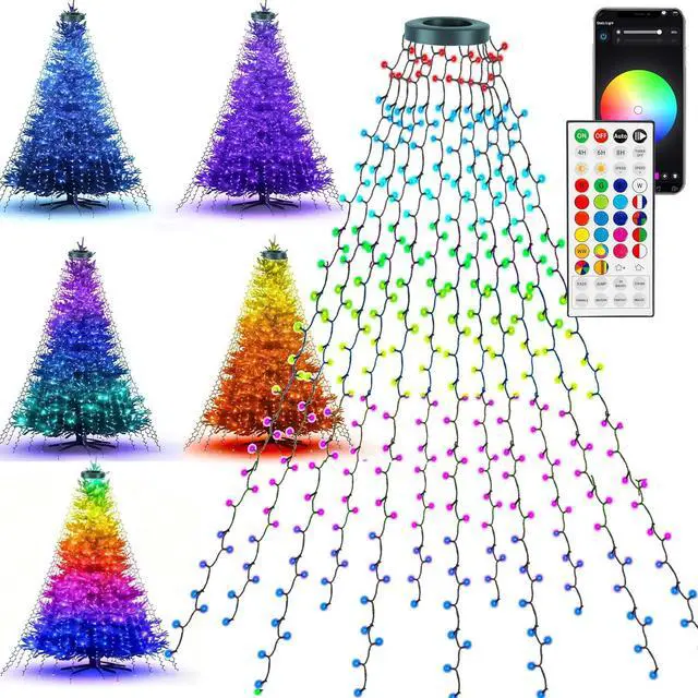Main image of Smart Christmas Tree Lights, 448 LED Color Changing Waterfall Tree Topper Lights with Remote & APP, 8.2FT X 16 Lines RGB Christmas Light for Indoor Outdoor Party Xmas ration