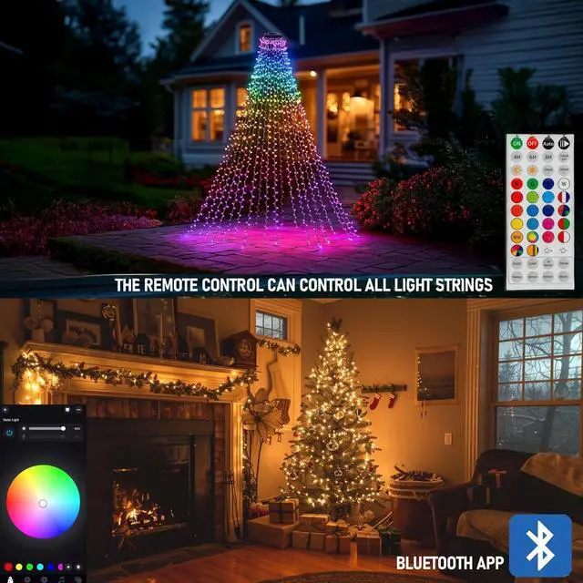 Alt view image 3 of 7 - Smart Christmas Tree Lights, 448 LED Color Changing Waterfall Tree Topper Lights with Remote & APP, 8.2FT X 16 Lines RGB Christmas Light for Indoor Outdoor Party Xmas ration