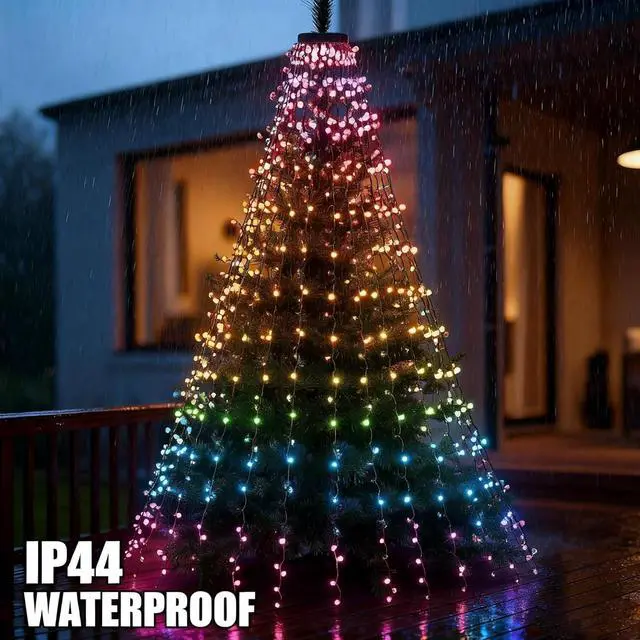 Alt view image 4 of 7 - Smart Christmas Tree Lights, 448 LED Color Changing Waterfall Tree Topper Lights with Remote & APP, 8.2FT X 16 Lines RGB Christmas Light for Indoor Outdoor Party Xmas ration