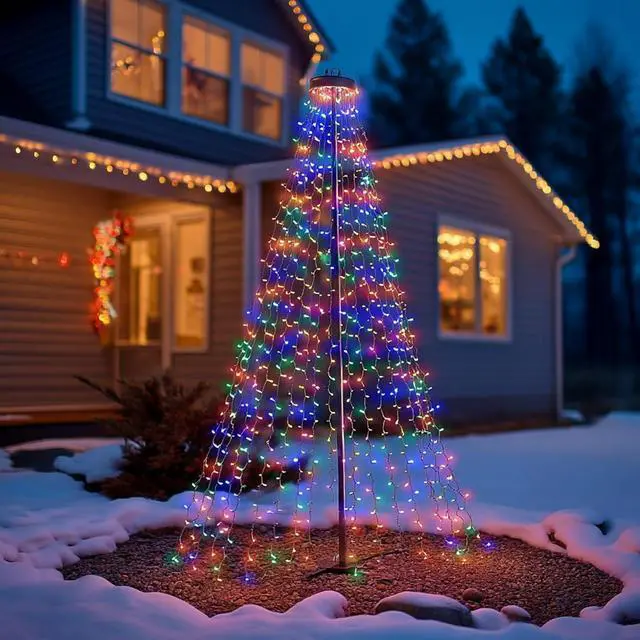 Alt view image 5 of 7 - Smart Christmas Tree Lights, 448 LED Color Changing Waterfall Tree Topper Lights with Remote & APP, 8.2FT X 16 Lines RGB Christmas Light for Indoor Outdoor Party Xmas ration