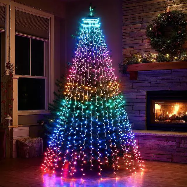 Alt view image 6 of 7 - Smart Christmas Tree Lights, 448 LED Color Changing Waterfall Tree Topper Lights with Remote & APP, 8.2FT X 16 Lines RGB Christmas Light for Indoor Outdoor Party Xmas ration