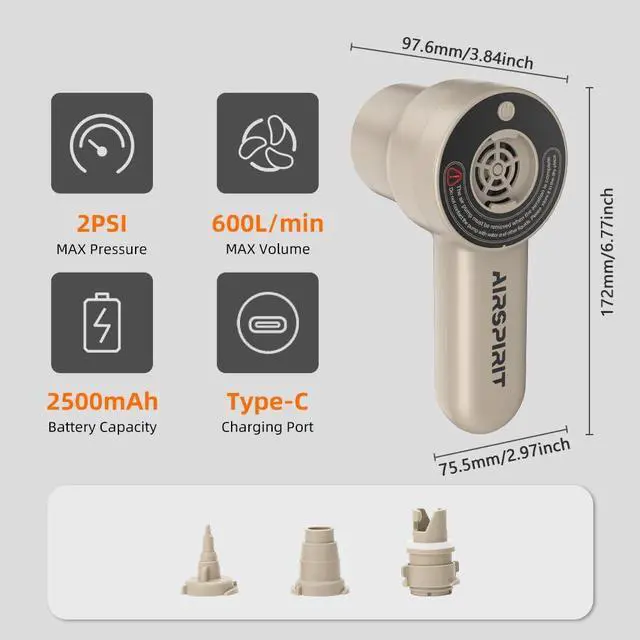 Alt view image 6 of 7 - Portable Electric Air Pump for Inflatables,Super Strong Fast Inflate & Deflate Inflatable Boat,2500mAh Battery Type-C Charged Air Pump for Water Floats,Air Mattress,Vacuum Storage Bags,Swimming Pool