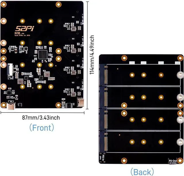 Alt view image 2 of 7 - N16 Quad M.2 M-Key NVMe SSD HAT for Raspberry Pi 5, Support M.2 NVMe M-Key 2230/2242/2260/2280 SSDs