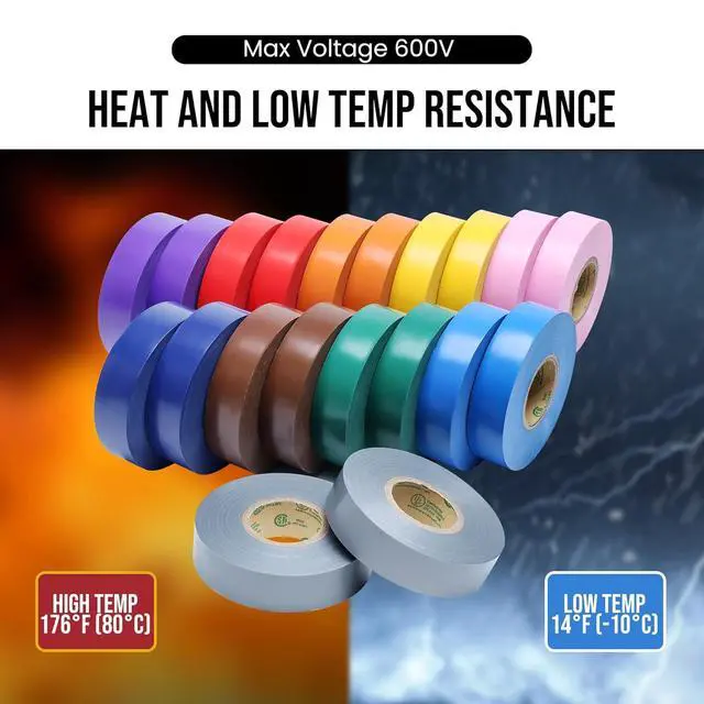 Alt view image 3 of 7 - 30 Pack Colored Electrical Tape Waterproof, 3/4 in x 66ft, Industrial Grade UL/CSA Listed High Temp Electrical Tape Colors Electric Super Vinyl, 3075C1