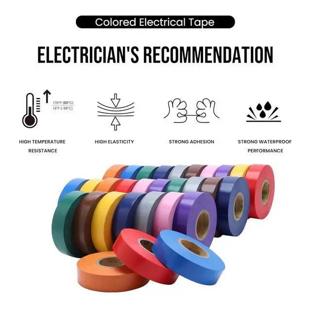 Alt view image 4 of 7 - 30 Pack Colored Electrical Tape Waterproof, 3/4 in x 66ft, Industrial Grade UL/CSA Listed High Temp Electrical Tape Colors Electric Super Vinyl, 3075C1
