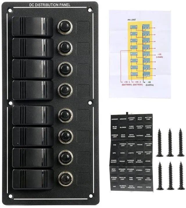 Main image of 8 Gang Aluminium LED Rocker & Circuit Breaker Waterproof Marine Boat Rv Switch Panel AM62-PN-LB8Z