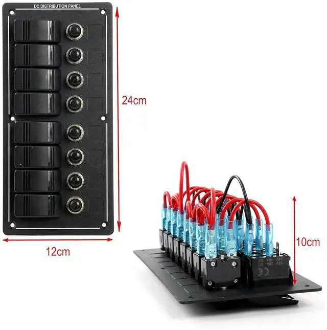 Alt view image 4 of 7 - 8 Gang Aluminium LED Rocker & Circuit Breaker Waterproof Marine Boat Rv Switch Panel AM62-PN-LB8Z
