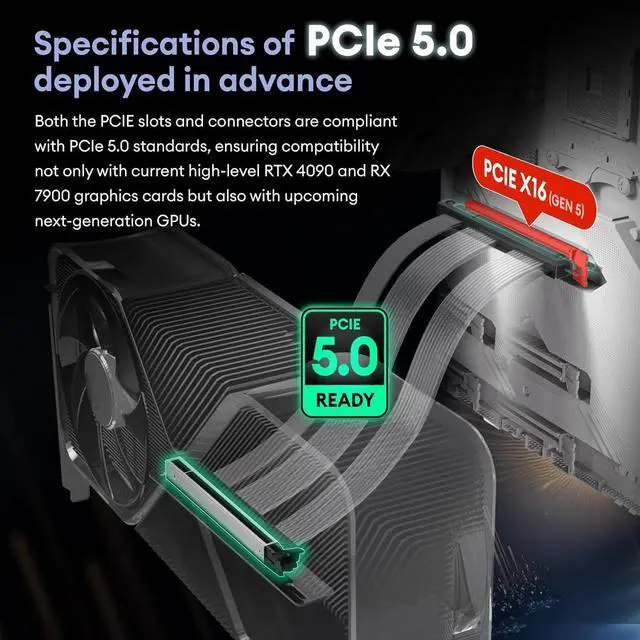 Alt view image 2 of 7 - PCIE 5.0 Riser Cable, Gen 5 GPU Graphics Card Extension Cable, PCI-E 16X 128GB/s Compatible with PCIE 4.0 and WRX80/ 90E, RTX4090/ 5090/ RX7900XTX, 200mm/ 7.87"
