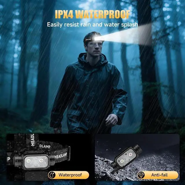 Alt view image 7 of 7 - Rechargeable LED Headlamp 6 Pack, High Lumen Super Bright Head Lamp with Red Light, Motion Sensor, 5 Modes, 90° Adjustable, Waterproof Lightweight Headlamps for Adult Running, Camping, shing