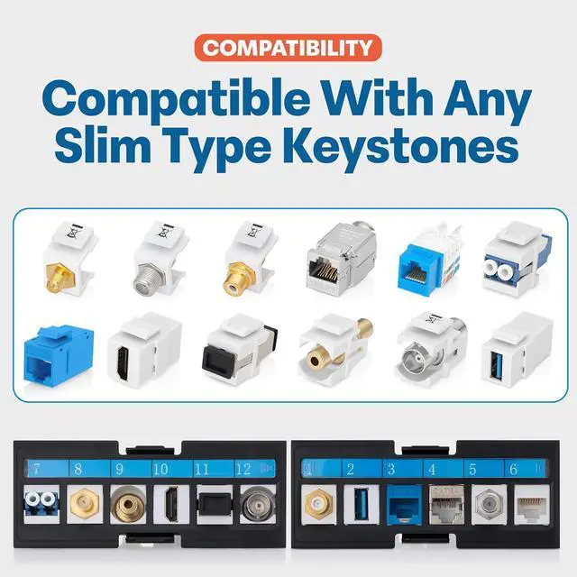 Alt view image 5 of 7 - Everest 24 Port Keystone Patch Panel (4-Pack) - Removable 6-Port Panels - Use with Slim Prole Keystones ONLY (Wider Jacks May not t Side by Side)