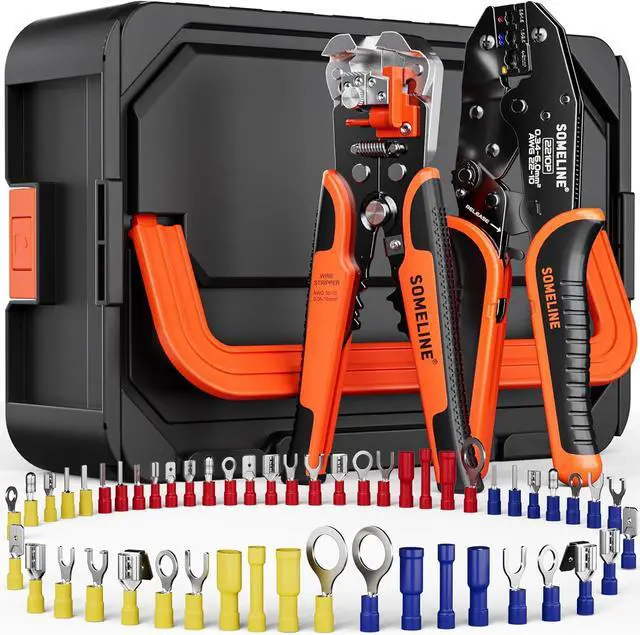 Main image of Wire Terminal Crimping Tool Kit, with 51 Sizes Insulated Terminals and 22-10 AWG Ratchet Crimping Pliers and Automatic Stripping Pliers, Ring Fork Disconnect Butt Electrical Terminal Kit