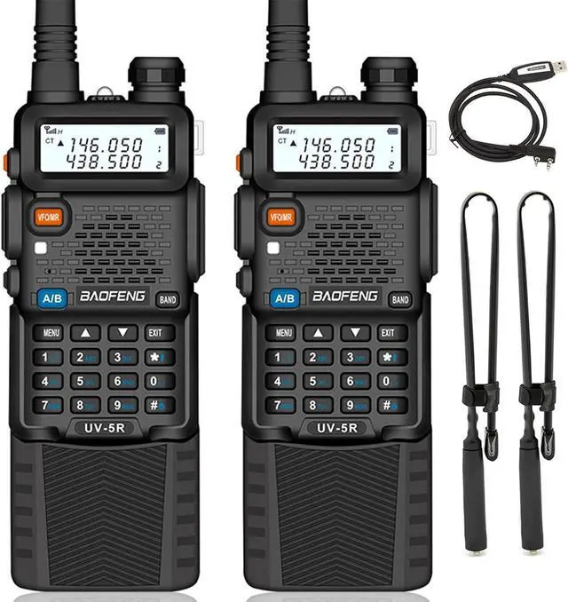 Main image of 2 Pack UV-5R Plus 8W Ham Radio Dual Band VHF/UHF Amateur Two Way Radio Handheld Long Range Walkie Talkies for Adults with Tactical High Gain Antenna, Programming Cable, Earpiece