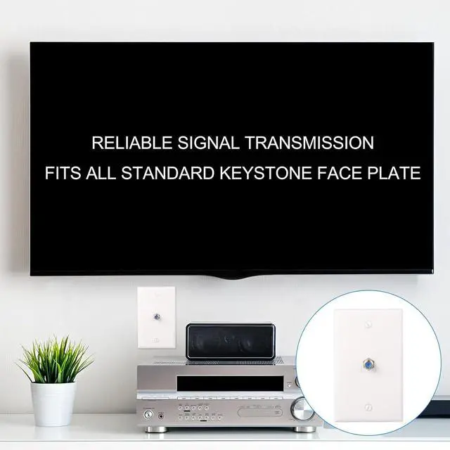 Alt view image 5 of 7 - 100 Pcs F-Type RG6 Coaxial Cable Connectors, Trapezoidal Keystone Jack Inserts - Blue Inner Core Female to Female Connector, Screw-Type Audio Speaker Trapezoid for Wall Plate (Silver)