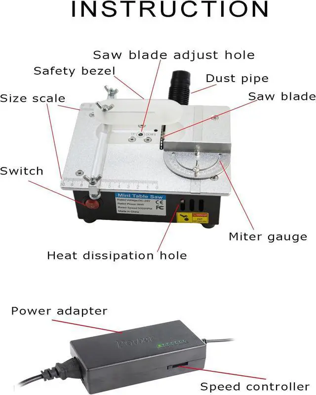Alt view image 2 of 7 - Mini Table Saw,  96W Mini Desktop Electric Saw Cutter 7.1"x5.5", Cut Thickness Adjustable Precision Craft Table Saw with Speed & Angle Adjust 4* Blades, Available for Wood/PCB/Acrylic/Plastic