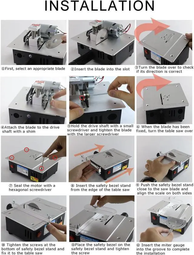 Alt view image 6 of 7 - Mini Table Saw,  96W Mini Desktop Electric Saw Cutter 7.1"x5.5", Cut Thickness Adjustable Precision Craft Table Saw with Speed & Angle Adjust 4* Blades, Available for Wood/PCB/Acrylic/Plastic