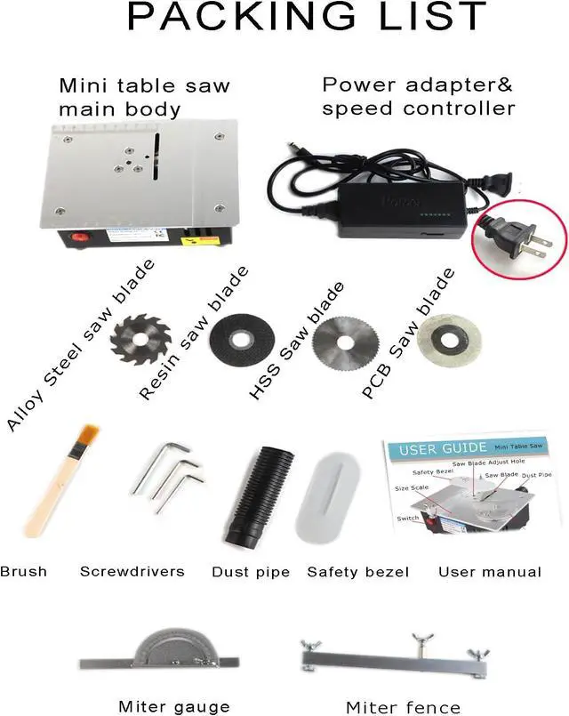 Alt view image 7 of 7 - Mini Table Saw,  96W Mini Desktop Electric Saw Cutter 7.1"x5.5", Cut Thickness Adjustable Precision Craft Table Saw with Speed & Angle Adjust 4* Blades, Available for Wood/PCB/Acrylic/Plastic