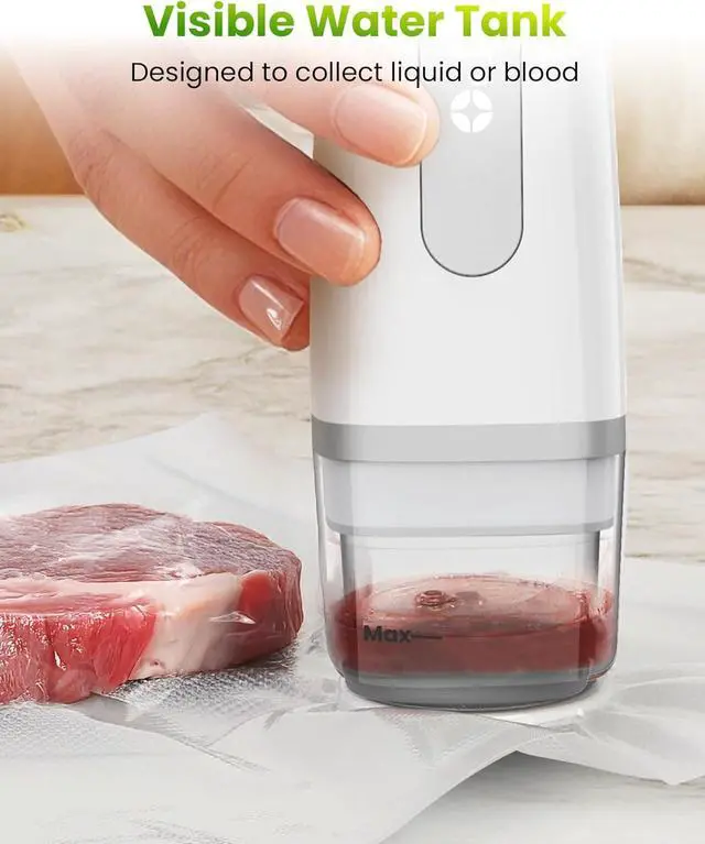 Alt view image 2 of 7 - Vacuum Sealer for Food with Visible Water Tank, Handheld Saver Compact Vacuum Sealer Machine with 30 Reusable Bags for 6X Preservation & Fresh, White